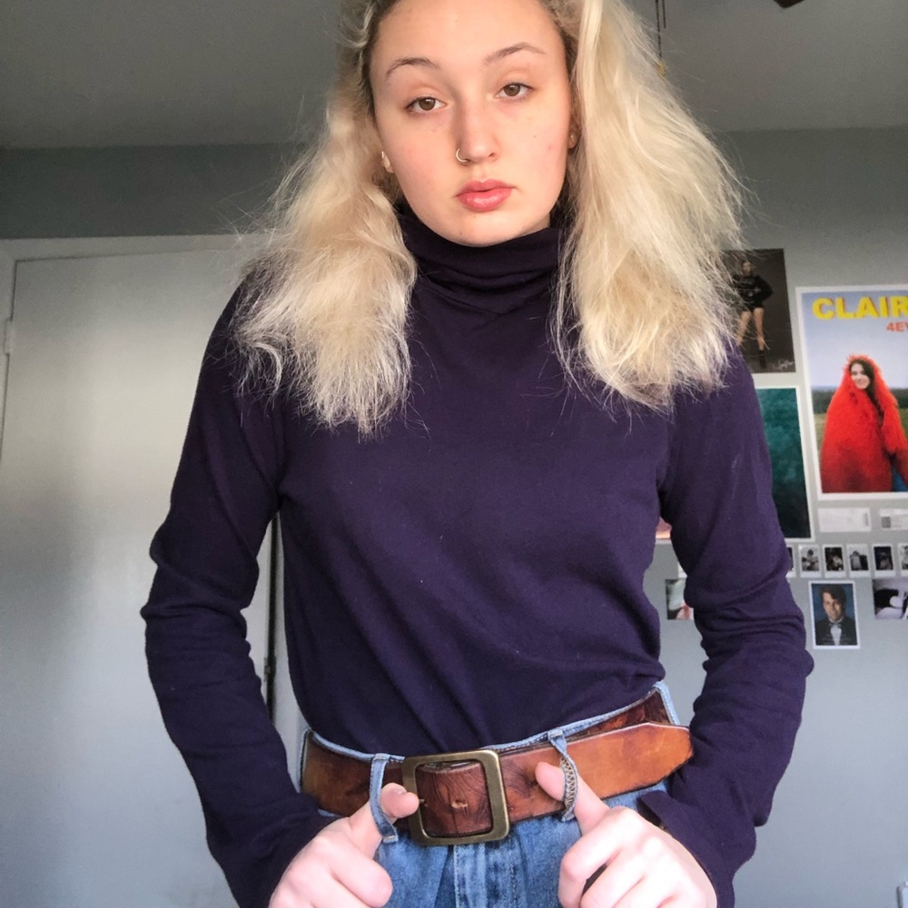 purple long sleeve turtle neck